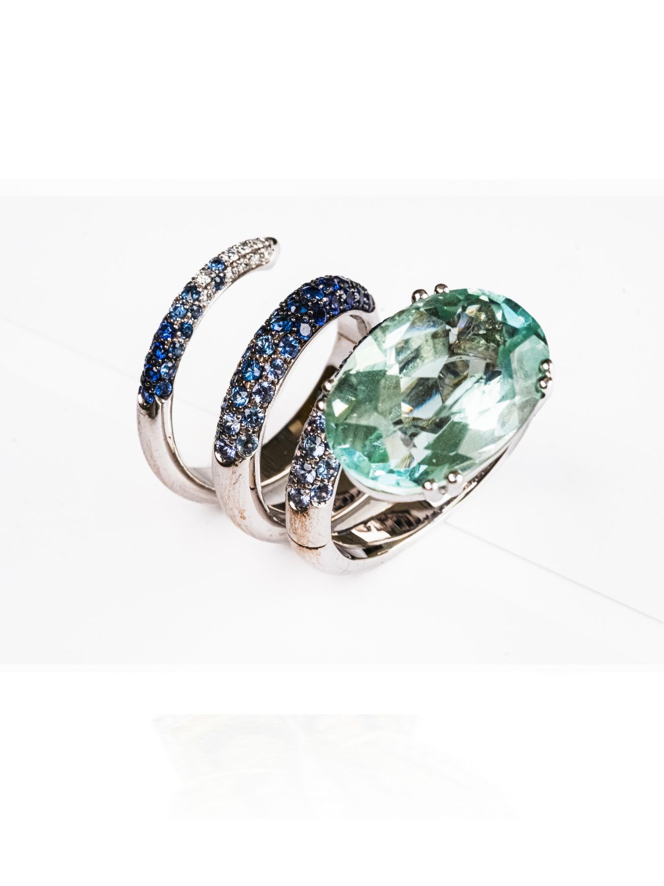 Anello a tre dita con Prasiolite