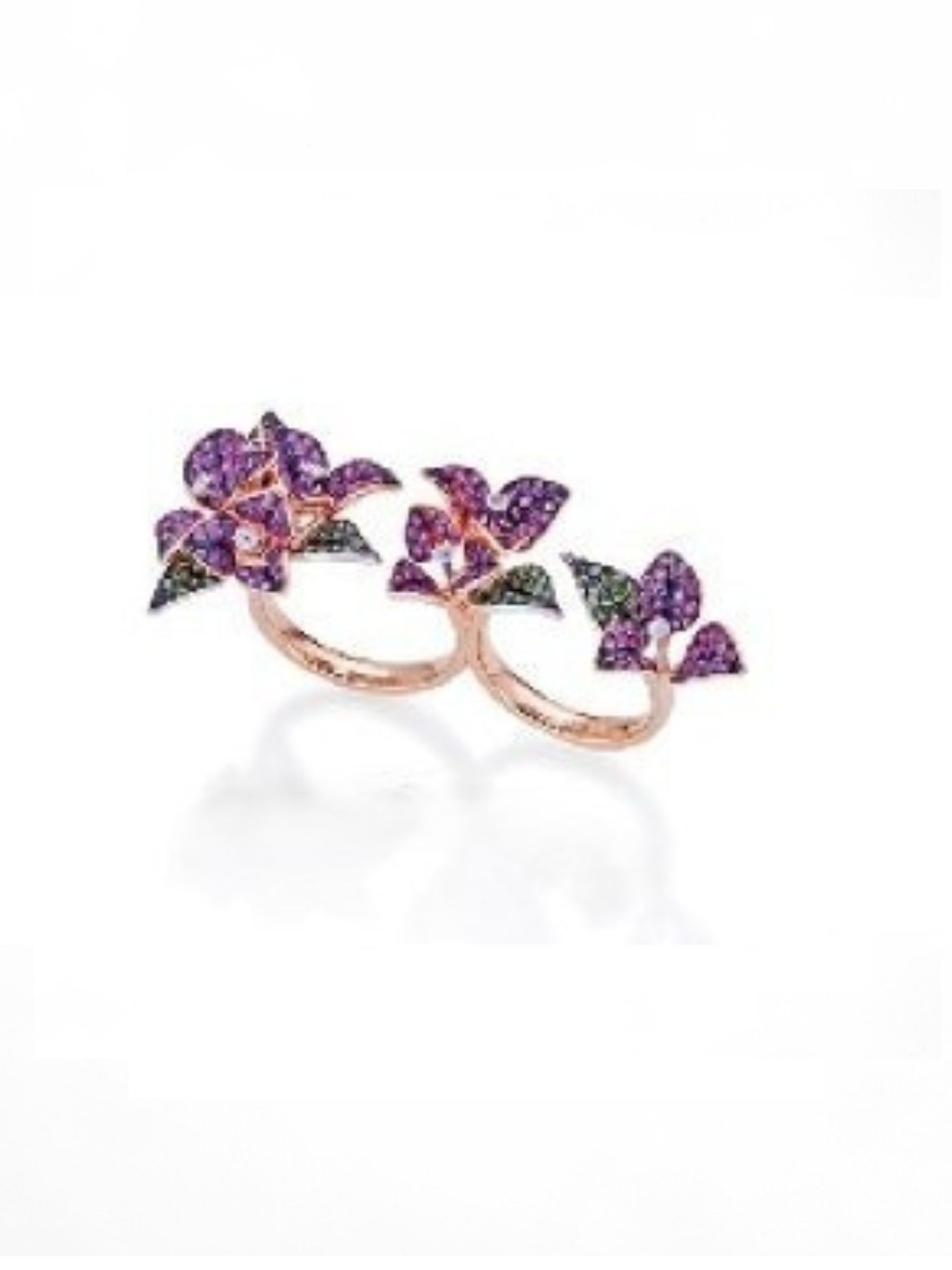 Anello due dita con fiore boungainville con zaffiri rosa