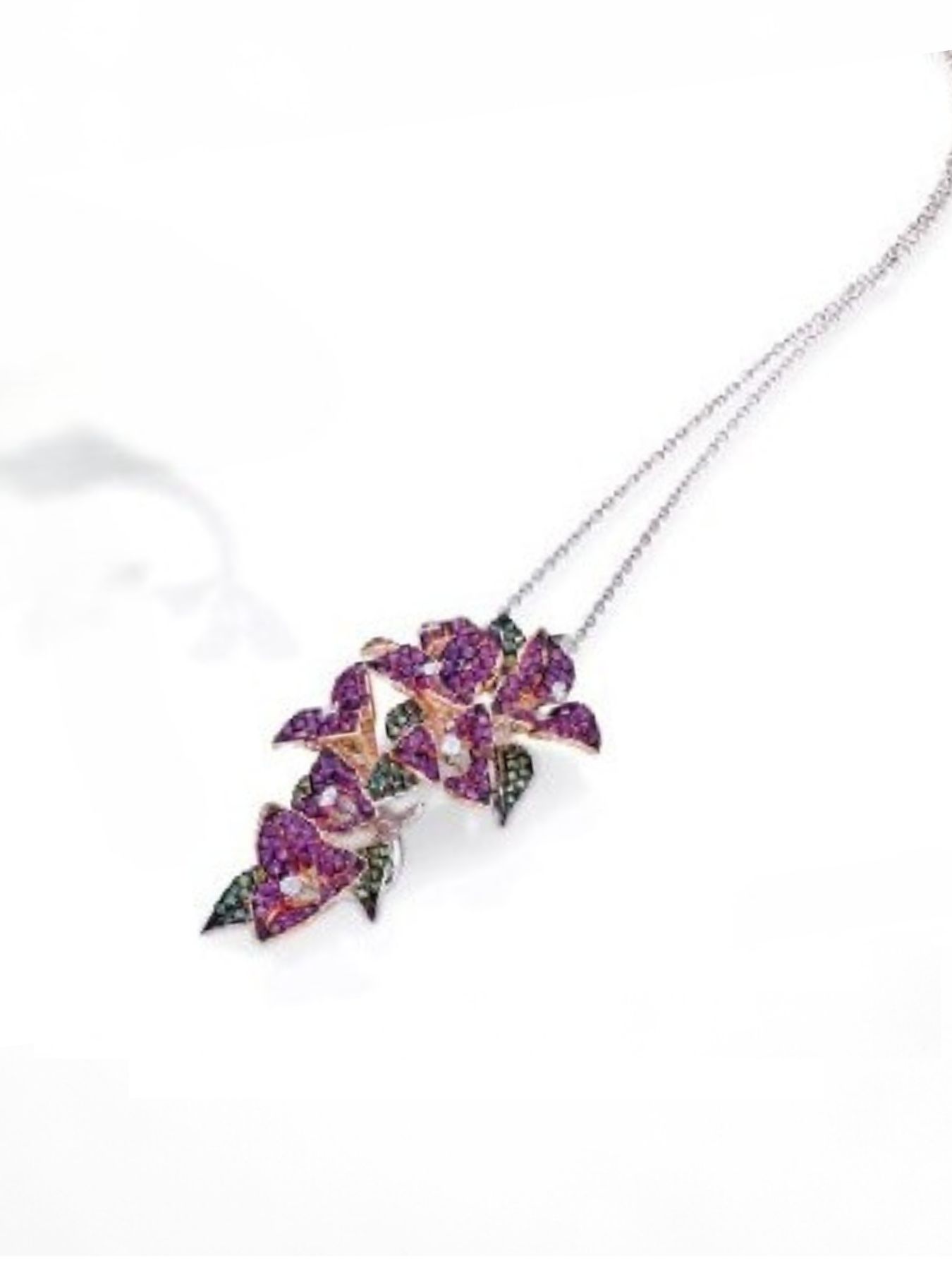 Collana con ciondolo un fiore boungainville con zaffiri rosa